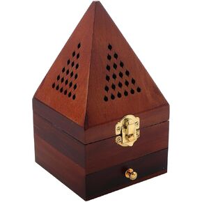 Garneck Vintage Wooden Incense Box with Hollow Pyramid Design, Cone Incense Burner and Drawer, Chinese Style Tabletop Censer for Home Fragrance and Meditation Use in Saudi Arabia
