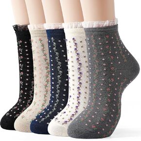 Jeasona 5 Pairs Floral Ruffle Socks for Women, Cute Cotton Flower Crew Socks, Cottagecore Frilly Ankle Socks in Saudi Arabia