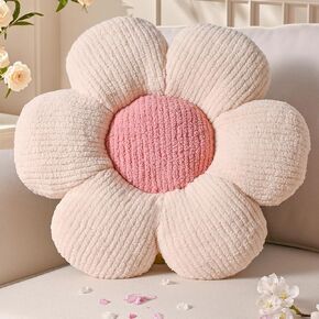 Flower Pillows, Cute Daisy Shaped Throw Pillow, Small Cream Pink Floor Cushions for Gifts, Kids Decorative Pillows for Living Room Sofa Bedroom Bed, 15.7x15.7 Inch in Saudi Arabia