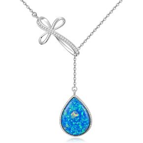 Natural Turquoise Cross Necklace for Women 925 Sterling Silver Faith Jewelry Genuine Pear Shaped Turquoise Lariat Y-Shaped Pendant Necklace Religious Spiritual Gift for Mother Daughter Wife in Saudi Arabia