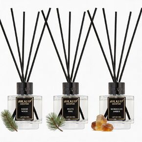 Airkeep Reed Diffuser Set of 3 for Bathroom Air Fresheners, Oil Diffuser Sticks | Cedar Wood,White Pine Moroccan Amber Scent Diffuser(1.7 fl oz*3) Fragrance with 18 Sticks Defusers | Shelf Decor in Saudi Arabia