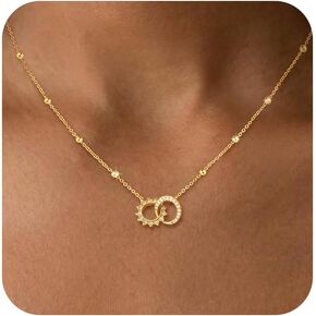 Gold Necklace for Women, Dainty Pendant Necklace 14k Gold Plated CZ Clover Paperclip Sun Necklace Cute Gold Necklaces for Women Trendy Simple Non Tarnish Necklace Fashion Costume Jewelry in Saudi Arabia