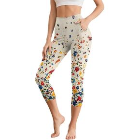 Women's Yoga Leggings Capri High Waist Yoga Pants with Pockets Tummy Control Leggings for Workout Running Plus Size in Saudi Arabia