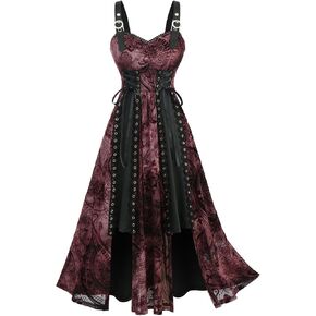 فستان DRESSFO نسائي بدون أكمام شبكي متدفق - فستان متوسط ​​الطول برباط من الزهور بيزلي مع حواف من الدانتيل وتفاصيل حلقة معدنية in Saudi Arabia