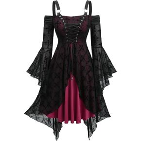 فستان DRESSFO القوطية الشرير من القرون الوسطى على شكل جرس قوطي بأكمام باردة الكتف فستان حفلات الهالوين التنكرية in Saudi Arabia