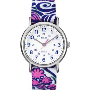Timex Women's 'Weekender Preppy Floral' Quartz Brass and Nylon Casual Watch, Color:Blue (Model: TW2P902009J) in Kuwait