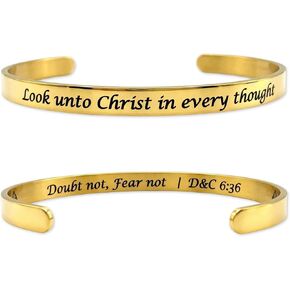 LDS ‘Look Unto Christ’ Bracelet – Doubt Not Fear Not | D&C 6:36 Scripture Engraved Cuff – Stainless Steel Gold/Rose Gold/Silver – Adjustable Faith Jewelry for Women Missionary Christian Gift in Saudi Arabia