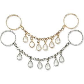 2Pcs Chain Ring for Women, Gold and Silver Colored Interconnected Rings with Teardrop Charms, Unique Statement Chain Link Ring Set, Trendy Boho Aesthetic Summer Jewelry 2026 in Saudi Arabia