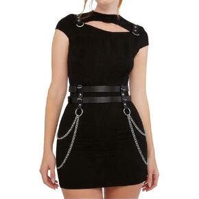Adjustable PU Leather Double-Layer Chain Belt for Women, Punk Goth Waist Harness with Alloy Chains, Fashion Statement Accessory for Dresses & Outfits (Fit Waist 25.0-36.2in) in Saudi Arabia
