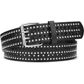 Studded Belts for Women, Black Leather Belt for Jeans with Double Star Holes in Kuwait