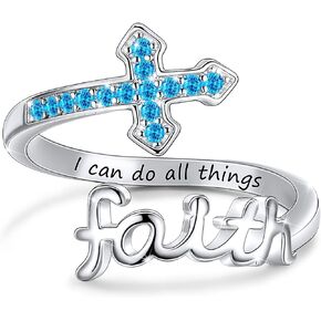 LYTTMAB Birthstone Faith Ring For Women, Sterling S925 Silver Cross Ring For Women, Christian Ring Jesus Ring Religious Christian Gift in Saudi Arabia