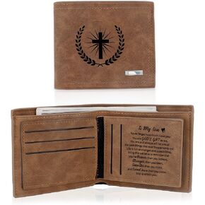 Aelciyue Birthday Gifts for Sons Adult - Graduation Fathers Day Long Distance Christmas Valentines Day Gifts for Son from Mom Dad Graduation Gift Christian Keepsake Personalized Leather Wallet for Men in Saudi Arabia