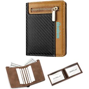 Men's Bifold PU Leather Wallet, RFID Blocking Credit Card Holder, Handcrafted Color Blocking Wallet, Fashion Multi Card Holder Wallet with Zipper Coin Pocket and ID Window(Brown & Black) in Saudi Arabia