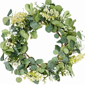 Eucalyptus Green Wreath for Front Door, Artificial Eucalyptus Leaves Spring Summer Wreath for Door Wedding Wall Window Festival Farmhouse Garden Home Decor (50cm) in Saudi Arabia