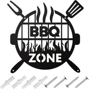 Metal BBQ zone sign with screws Round grill sign for outdoor BBQ area Barbecue metal sign Rustic kitchen decor for Backyard Man Cave Patio Porch Deck Decorations Accessories 11 x 10.4inch in Saudi Arabia