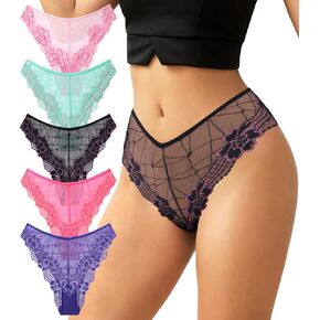 SIONCY Sexy Womens Underwear Low Waist Lace Hollow Out Panties Cheeky Breathable Scalloped Edge Bikini Undies 5 Pack in Saudi Arabia