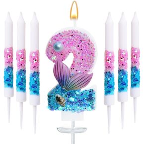 Mermaid Number 5 Birthday Candle Set, with and 6 Matching Candles, Pink Blue Ocean Theme Cake Topper for Mermaid Birthday Party Decoration (Number 5) in Saudi Arabia