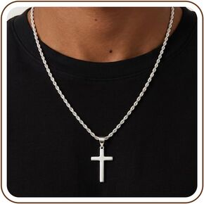 925 Sterling Silver Cross Necklace for Men, 2.5mm Rope Chain Cross Pendant Necklace for Women, Mens Silver Necklace 16 18 20 22 24 Inches, Christian Gifts for Him Father Hunband in Saudi Arabia