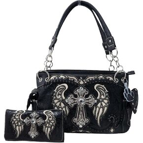 HW Collection Western Handbag Rhinestone Cross Angelic Wings Women Purse and Wallet Set in Saudi Arabia
