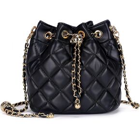 Women's Quilted Bucket Bag Leather Chain Shoulder Bag Crossbody Bags Purse for Women in Saudi Arabia