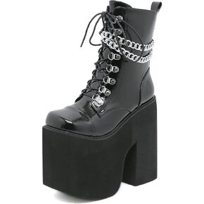 ADMLZQQ Women's Platform Combat Gothic Boots Block Heel Ankle Booties Lace up Studded Motorcycle Mid Calf Boots in Saudi Arabia