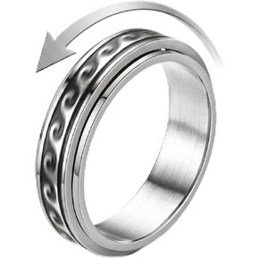 Wave Spinner Ring For Women, Summer Ocean Nautical Pattern Anti-Anxiety Fidget Two Tone Stainless Steel Jewelry Gift in Saudi Arabia