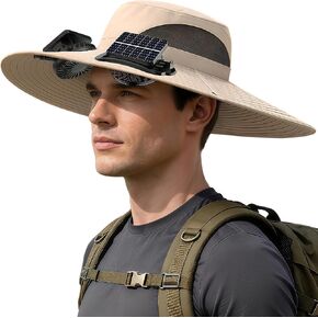 Solar Powered Fan Hat with 2 Removable Fans, Wide Brim Sun Hat, UPF 50+ Bucket Fishing&Beach Hat, USB Solar in Saudi Arabia