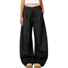 Bakyarder Women’s Mid Rise Barrel Leg Pants Baggy Casual Trousers Pleated Loose Fit Wide Leg Streetwear Pants in Saudi Arabia