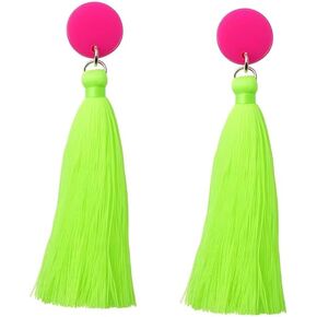 80s 90s Neon Tassel Dangle Earrings Colorful Boho Fringe Drop Earrings for Women Retro Costume for 80s Accessories Jewelry in Saudi Arabia