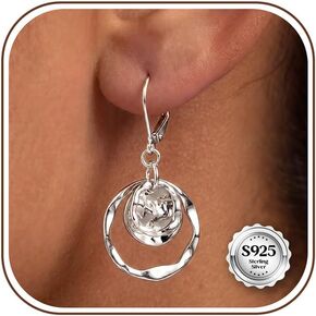 Tungary Gold Dangle Earrings for Women, Hypoallergenic 14K Gold Plated Leverback Drop Earrings with 925 Sterling Silver Hooks for Sensitive Ears, Lightweight Hammered Leverback Jewelry Gifts for Women in Saudi Arabia