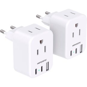 European Travel Plug Adapter for International, HANYCONY Italy Spain Power Adapter 2 Outlets 2 USB C Ports, Type C Adapter Travel Cruise Essentials for US to Most Europe France Germany EU, 2 Pack in Saudi Arabia