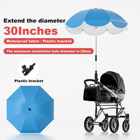 30 Inches Chair Umbrella with Clamp,Waterproof Umbrella Sunshade for Child Outdoor,Bike Wheelchair Umbrella with Holder Clip on Umbrella on Beach Chairs,Strollers,Wheelchairs(Chair Not Include) in Saudi Arabia