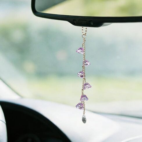 CASONA Glass Lily of The Valley Car Rearview Mirror Hanging Accessories,Cute Flower Car Charm,Girly Bellflower Sun Catcher,Pendant Ornament Gift for Women (Blue Flowers) in Saudi Arabia