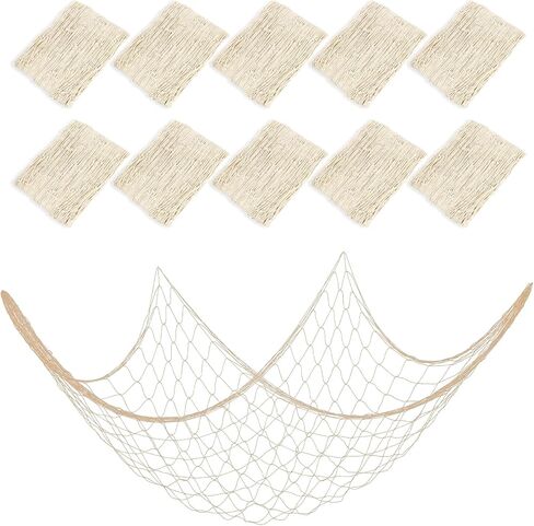 10 PCS Fish Net Decor, 39.4×78.7 Inch Decorative Fishing Net Natural Fish Netting Cotton Nautical Wall Decor for Ocean-Themed Party Accessories, Beach Party Decorations and Photo Display in Saudi Arabia