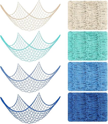 10 PCS Fish Net Decor, 39.4×78.7 Inch Decorative Fishing Net Natural Fish Netting Cotton Nautical Wall Decor for Ocean-Themed Party Accessories, Beach Party Decorations and Photo Display in Kuwait