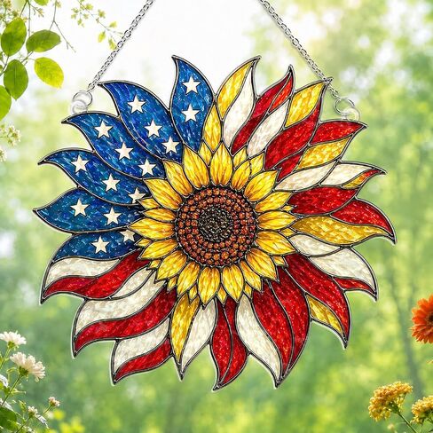 250th Anniversary USA Suncatcher -(8 Inches) Eagle Wavy Acrylic Stained Glass Suncatcher Window Hanging, Independence Day 4th of July Decorations for Home & Garden, 2026 Patriotic, B in Saudi Arabia