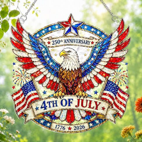 250th Anniversary USA Suncatcher -(8 Inches) Eagle Wavy Acrylic Stained Glass Suncatcher Window Hanging, Independence Day 4th of July Decorations for Home & Garden, 2026 Patriotic, B in Saudi Arabia