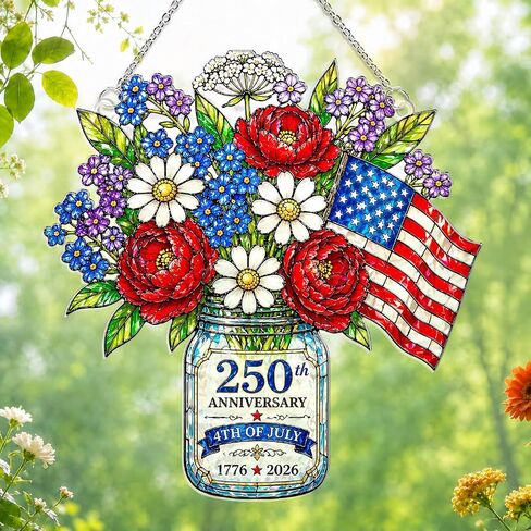 250th Anniversary USA Suncatcher -(8 Inches) Eagle Wavy Acrylic Stained Glass Suncatcher Window Hanging, Independence Day 4th of July Decorations for Home & Garden, 2026 Patriotic, B in Saudi Arabia