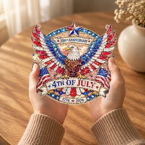 250th Anniversary USA Suncatcher -(8 Inches) Eagle Wavy Acrylic Stained Glass Suncatcher Window Hanging, Independence Day 4th of July Decorations for Home & Garden, 2026 Patriotic, B in Saudi Arabia