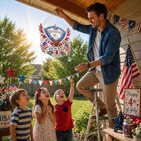 250th Anniversary USA Suncatcher -(8 Inches) Eagle Wavy Acrylic Stained Glass Suncatcher Window Hanging, Independence Day 4th of July Decorations for Home & Garden, 2026 Patriotic, B in Saudi Arabia