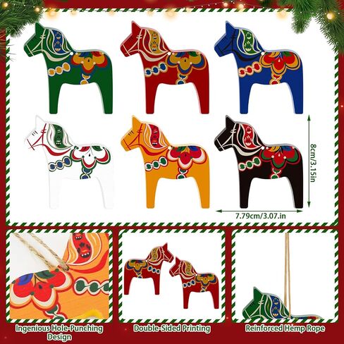 Dala Horse Swedish Christmas Decorations 6 PCS Double-Sided Wooden Dala Horse Ornament for Home Christmas Tree,Table,Wall, Party Gift in Saudi Arabia