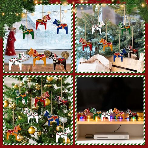 Dala Horse Swedish Christmas Decorations 6 PCS Double-Sided Wooden Dala Horse Ornament for Home Christmas Tree,Table,Wall, Party Gift in Saudi Arabia