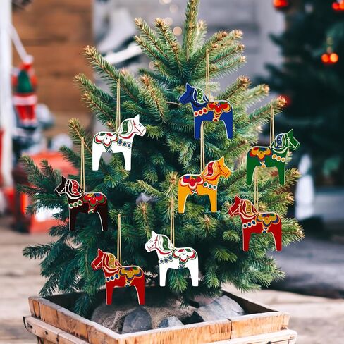 Dala Horse Swedish Christmas Decorations 6 PCS Double-Sided Wooden Dala Horse Ornament for Home Christmas Tree,Table,Wall, Party Gift in Saudi Arabia