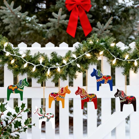 Dala Horse Swedish Christmas Decorations 6 PCS Double-Sided Wooden Dala Horse Ornament for Home Christmas Tree,Table,Wall, Party Gift in Saudi Arabia