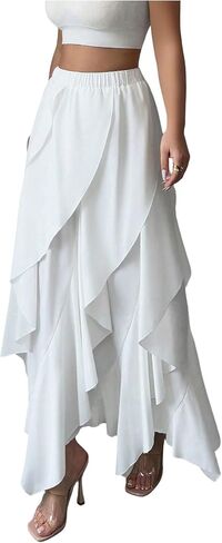 MakeMeChic Women's Ruffle Long Skirt Elastic High Waist Flowy Fairy Maxi Skirts in Kuwait