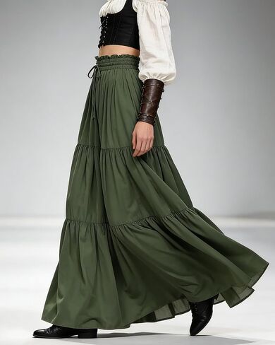L'VOW Women's Tiered Maxi Flowy Skirt Renaissance Pirate Long Skirt in Kuwait