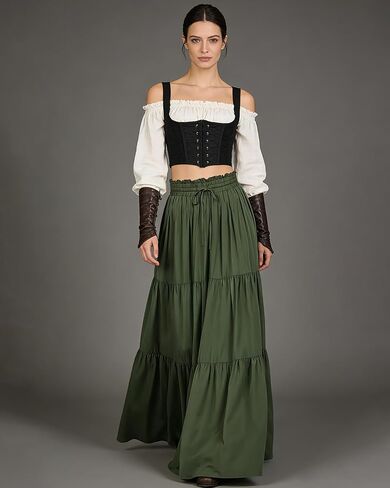 L'VOW Women's Tiered Maxi Flowy Skirt Renaissance Pirate Long Skirt in Kuwait