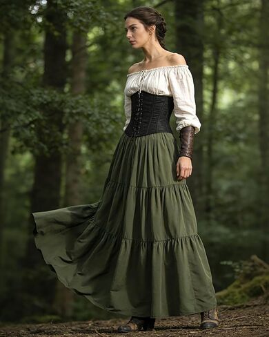 L'VOW Women's Tiered Maxi Flowy Skirt Renaissance Pirate Long Skirt in Kuwait