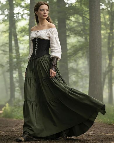 L'VOW Women's Tiered Maxi Flowy Skirt Renaissance Pirate Long Skirt in Kuwait
