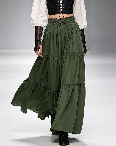 L'VOW Women's Tiered Maxi Flowy Skirt Renaissance Pirate Long Skirt in Kuwait